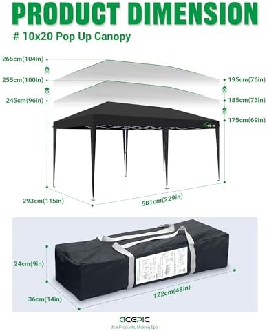 10x20 Black, Pop Up Canopy Tent with 6 Removable Sidewalls 10 * 20, alternate view 2