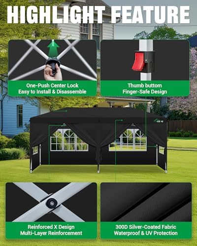 10x20 Black, Pop Up Canopy Tent with 6 Removable Sidewalls 10 * 20, alternate view 4