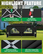 10x20 Black, Pop Up Canopy Tent with 6 Removable Sidewalls 10 * 20, alternate view 4
