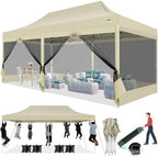 10x20 Canopy Tent with 6 Sidewalls, Heavy Duty Pop up Canopy with Mosquito Netting, Easy up Screen Tent for