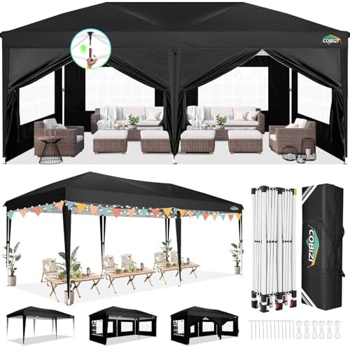 10x20 Canopy Tents for Parties 10x20ft Easy Setup Pop up Tents with Sidewalls & One Push Lock Waterproof Outdoor