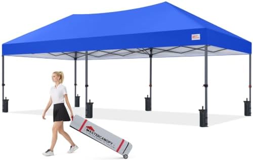 10x20 Durable Pop Up Canopy Tent with Roller Bag, Blue in Blue