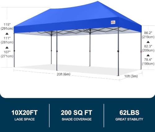 10x20 Durable Pop Up Canopy Tent with Roller Bag, Blue in Blue, alternate view 3