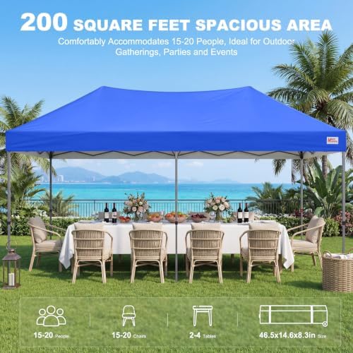 10x20 Durable Pop Up Canopy Tent with Roller Bag, Blue in Blue, alternate view 4