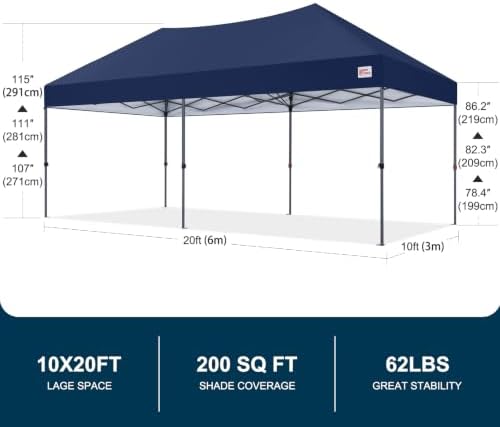 10x20 Durable Pop Up Canopy Tent with Roller Bag, Navy Blue in Navy Blue, alternate view 3