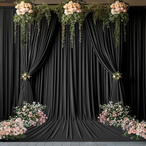 10x20 FT Black Backdrop Curtain for Parties Wrinkle Free Photo Backdrop Curtains Polyester Wedding Back Drop