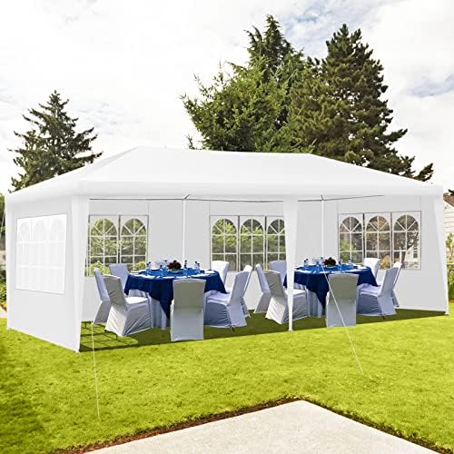 10x20 Ft Canopy Tent, Heavy Duty Party Tent with 4 Removable Sidewalls, Wind Ropes, Ground Stakes, Outdoor White