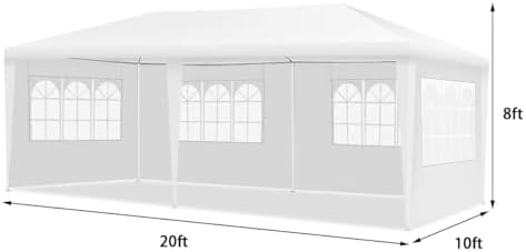 10x20 Ft Canopy Tent, Heavy Duty Party Tent with 4 Removable Sidewalls, Wind Ropes, Ground Stakes, Outdoor White, alternate