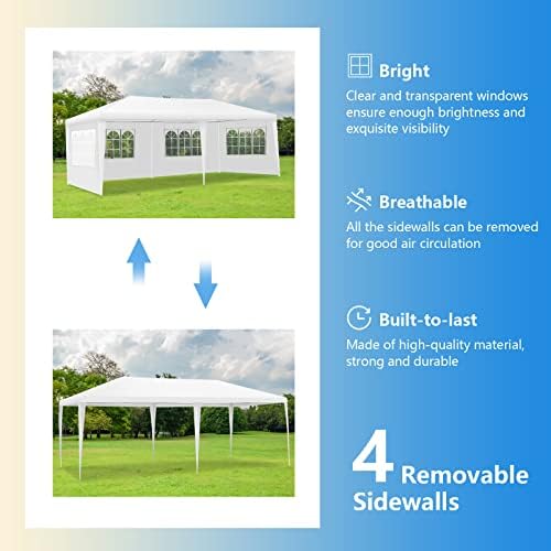 10x20 Ft Canopy Tent, Heavy Duty Party Tent with 4 Removable Sidewalls, Wind Ropes, Ground Stakes, Outdoor White, alternate