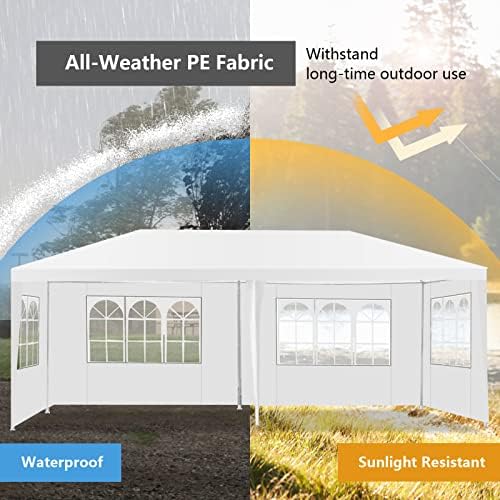 10x20 Ft Canopy Tent, Heavy Duty Party Tent with 4 Removable Sidewalls, Wind Ropes, Ground Stakes, Outdoor White, alternate