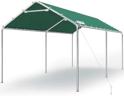10x20 ft Heavy Duty Carport Canopy Galvanized Car Tent Outdoor Garage Boat Shelter with Reinforced Structure, No