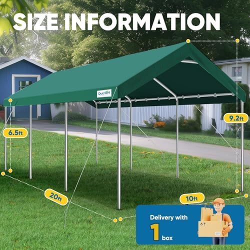 10x20 ft Heavy Duty Carport Canopy Galvanized Car Tent Outdoor Garage Boat Shelter with Reinforced Structure, alternate view