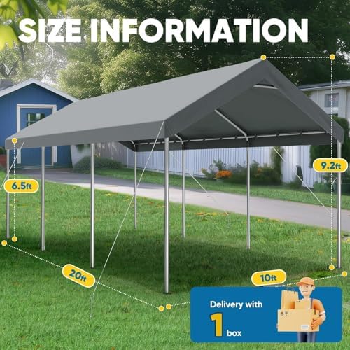 10x20 ft Heavy Duty Carport Canopy Galvanized Car Tent Outdoor Garage Boat Shelter with Reinforced Structure, alternate view