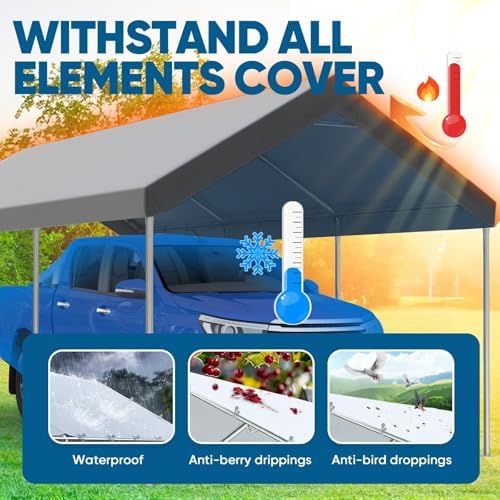 10x20 ft Heavy Duty Carport Canopy Galvanized Car Tent Outdoor Garage Boat Shelter with Reinforced Structure, alternate view