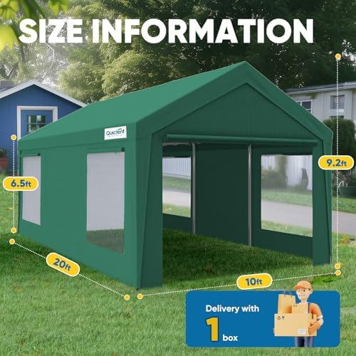 10x20 ft Heavy Duty Carport, Reinforced Galvanized Outdoor Garage Canopy Tent with Roll-up Ventilated Windows &, alternate