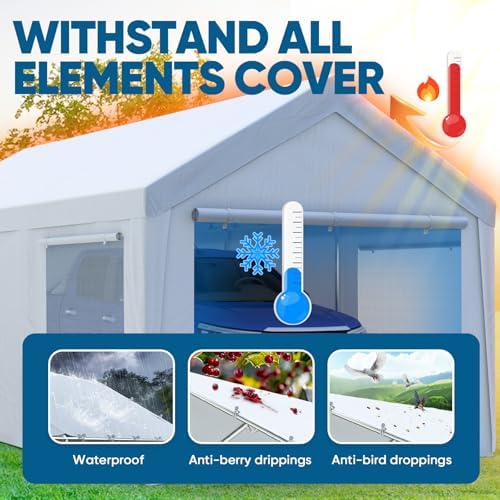 10x20 ft Heavy Duty Carport, Reinforced Galvanized Outdoor Garage Canopy Tent with Roll-up Ventilated Windows &, alternate