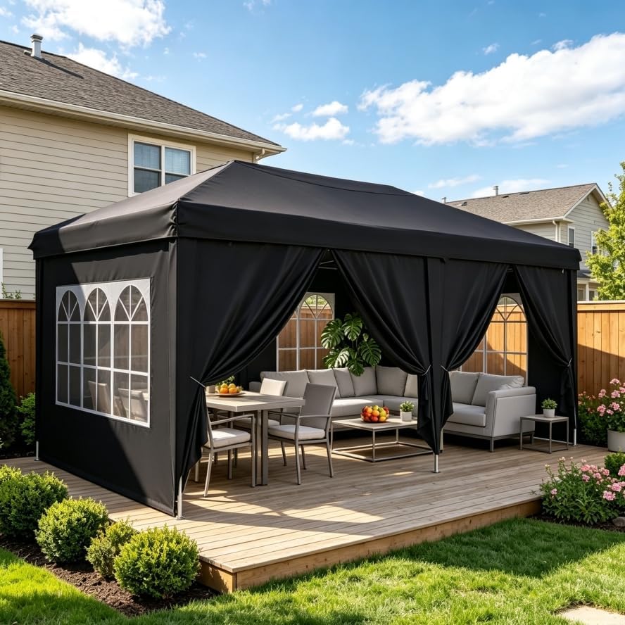 10x20 FT Instant Canopy Tent, Pop Up Outdoor Shelter, Black in 10x20 FT in Black