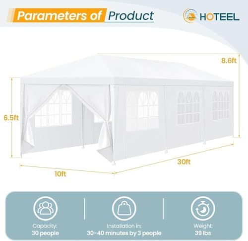 10x20 FT Outdoor Heavy Duty Party Tent with Removable Sidewalls for Wedding (10 20 FT Tent-6sides) in 10x20 FT, alternate