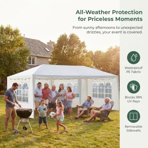 10x20 FT Outdoor Party Tent with 4 Removable Sidewalls, White in 10x20 FT in White-20ft-4, alternate view 5
