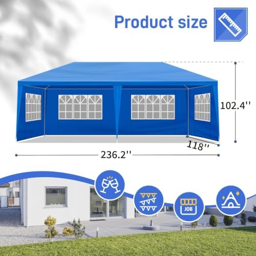 10x20 FT Outdoor Party Tent with 6 Removable Sidewalls, Blue in 10x20 FT in Blue-20ft-6, alternate view 3