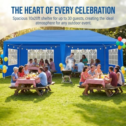 10x20 FT Outdoor Party Tent with 6 Removable Sidewalls, Blue in 10x20 FT in Blue-20ft-6, alternate view 6