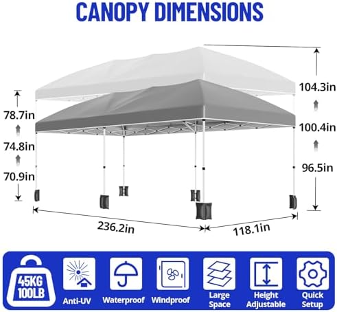 10x20 FT Pop Up Canopy Party Tent Heavy Duty Outdoor, Gray in 10x20 FT in Gray, alternate view 3