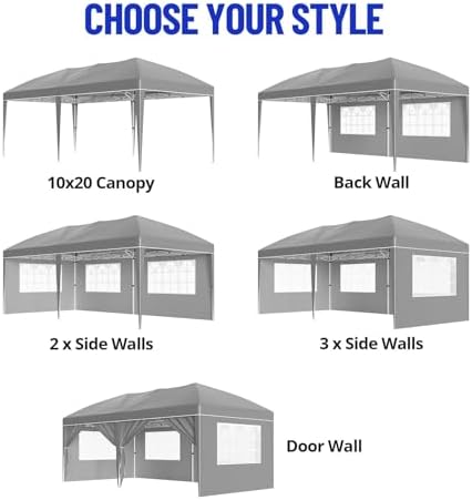 10x20 FT Pop Up Canopy Party Tent Heavy Duty Outdoor, Gray in 10x20 FT in Gray, alternate view 5