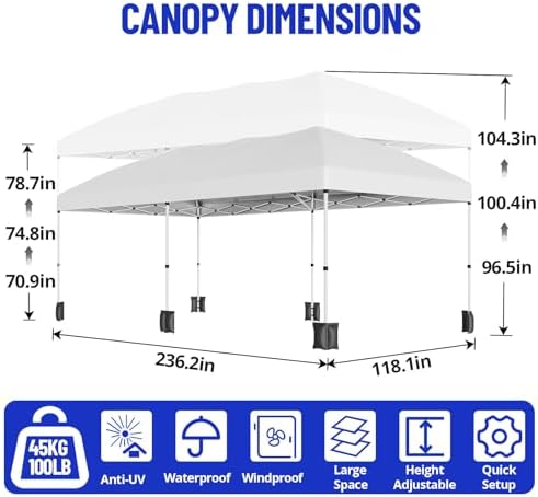 10x20 FT Pop Up Canopy Party Tent Heavy Duty Outdoor, White in 10x20 FT in White, alternate view 3