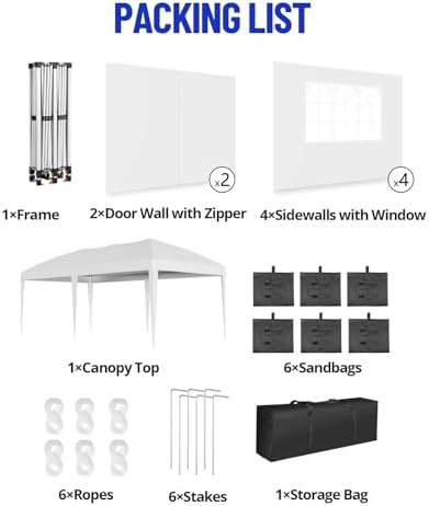 10x20 FT Pop Up Canopy Party Tent Heavy Duty Outdoor, White in 10x20 FT in White, alternate view 6
