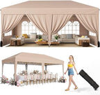 10x20 FT Pop Up Canopy Tent with 6 Sidewalls, Beige in 10x20 FT in Beige