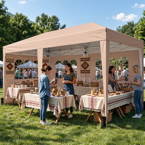 10x20 FT Pop Up Canopy Tent with 6 Sidewalls, Beige in 10x20 FT in Beige, alternate view 2
