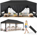 10x20 FT Pop Up Canopy Tent with 6 Sidewalls, Black in 10x20 FT in Black