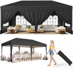 10x20 FT Pop Up Canopy Tent with 6 Sidewalls, Black in 10x20 FT in Black