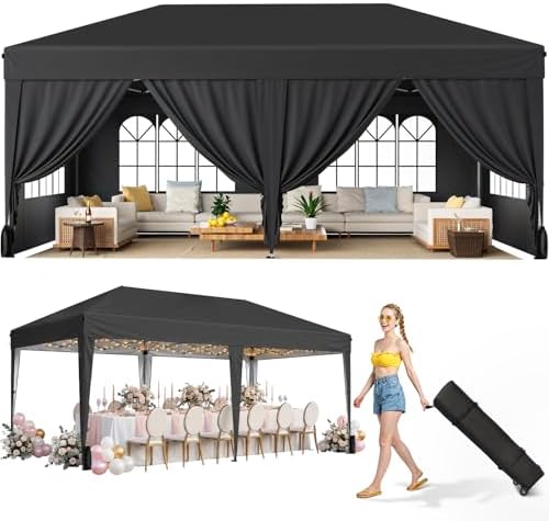 10x20 FT Pop Up Canopy Tent with 6 Sidewalls, Black in 10x20 FT in Black