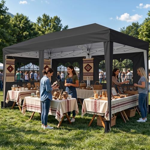 10x20 FT Pop Up Canopy Tent with 6 Sidewalls, Black in 10x20 FT in Black, alternate view 2
