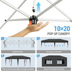 10x20 FT Pop Up Canopy Tent with 6 Sidewalls, Black in 10x20 FT in Black, alternate view 4