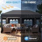 10x20 FT Pop Up Canopy Tent with 6 Sidewalls, Black in 10x20 FT in Black, alternate view 6