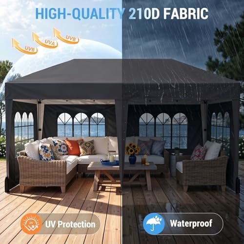 10x20 FT Pop Up Canopy Tent with 6 Sidewalls, Black in 10x20 FT in Black, alternate view 6