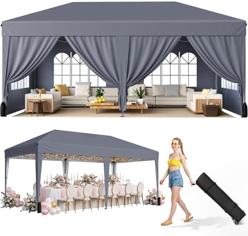 10x20 FT Pop Up Canopy Tent with 6 Sidewalls, Dark Gray in 10x20 FT in Dark Gray