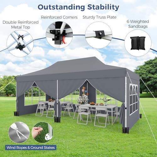 10x20 Ft Pop Up Canopy with Sidewalls, Gray in 10x20 Ft in Gray, alternate view 3