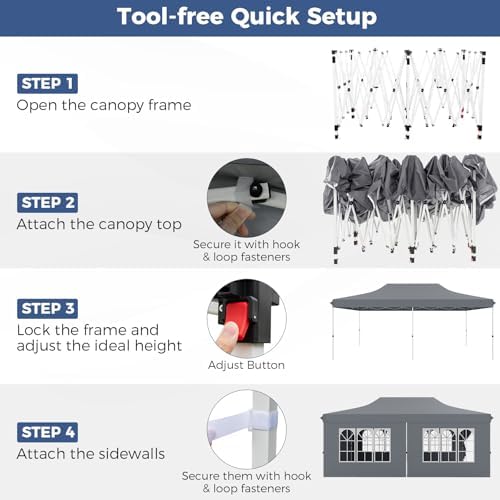 10x20 Ft Pop Up Canopy with Sidewalls, Gray in 10x20 Ft in Gray, alternate view 5