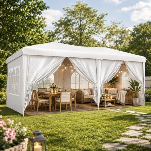 10x20 ft Pop-Up Canopy with Sidewalls, Party Tent in 10x20 ft in White