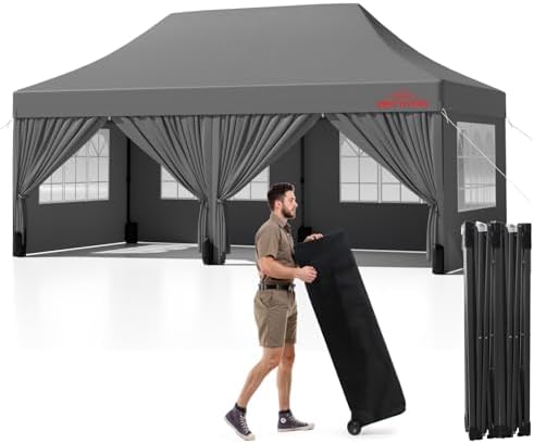 10x20 Heavy Duty Commercial Pop Up Canopy with Sidewalls, Grey in Grey