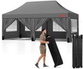 10x20 Heavy Duty Commercial Pop Up Canopy with Sidewalls, Grey in Grey