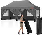 10x20 Heavy Duty Commercial Pop Up Canopy with Sidewalls, Grey in Grey