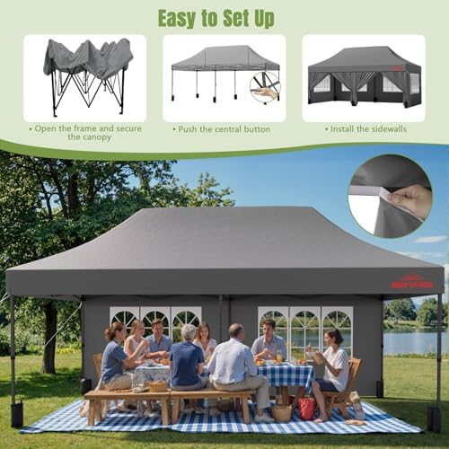10x20 Heavy Duty Commercial Pop Up Canopy with Sidewalls, Grey in Grey, alternate view 6