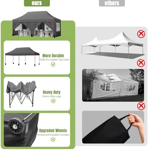 10x20 Heavy Duty Commercial Pop Up Canopy with Sidewalls, Grey in Grey, alternate view 7