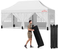 10x20 Heavy Duty Commercial Pop Up Canopy with Sidewalls, White in White