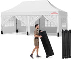 10x20 Heavy Duty Commercial Pop Up Canopy with Sidewalls, White in White