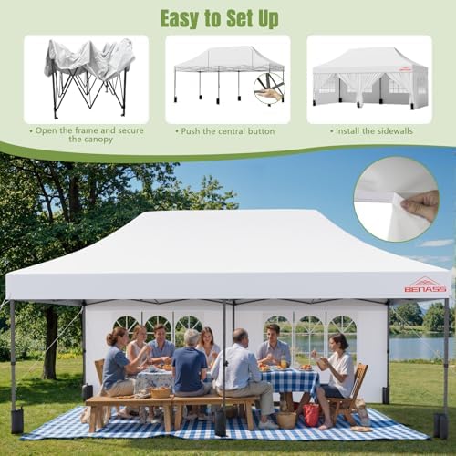 10x20 Heavy Duty Commercial Pop Up Canopy with Sidewalls, White in White, alternate view 6